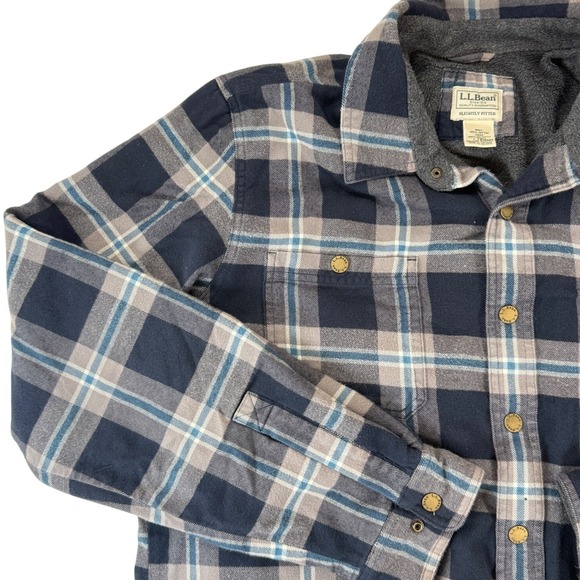 L.L.Bean Fleece Lined Flannel Shacket Size Large Tall Plaid Shirt Jacket Blue - Picture 1 of 10